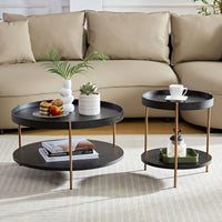 Modern 2-Tier Round Nesting Coffee Table Set For Living Room Easy Assembly Black MDF Side Tables For Bedroom Office Balcony Yard