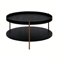Modern 2-Tier Round Nesting Coffee Table Set For Living Room Easy Assembly Black MDF Side Tables For Bedroom Office Balcony Yard