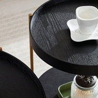 Modern 2-Tier Round Nesting Coffee Table Set For Living Room Easy Assembly Black MDF Side Tables For Bedroom Office Balcony Yard