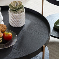 Modern 2-Tier Round Nesting Coffee Table Set For Living Room Easy Assembly Black MDF Side Tables For Bedroom Office Balcony Yard