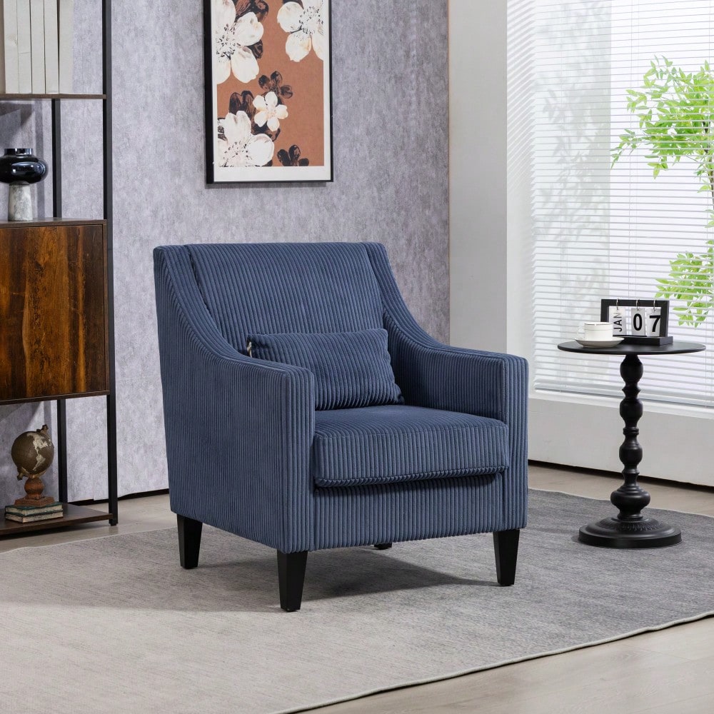 Upholstered Modern Accent Chair With Scooped Arms For Bedroom Apartment Studio Office Waiting Room Beige Corduroy Design