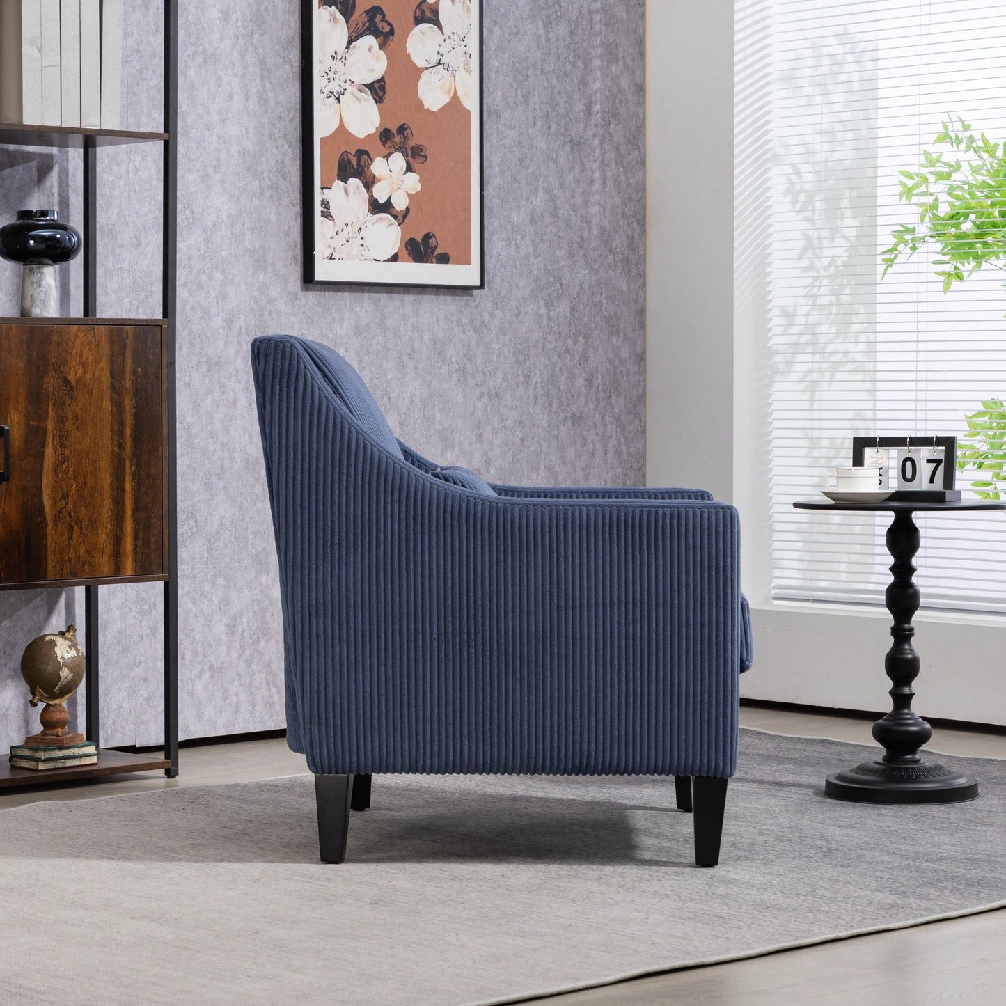 Upholstered Modern Accent Chair With Scooped Arms For Bedroom Apartment Studio Office Waiting Room Beige Corduroy Design