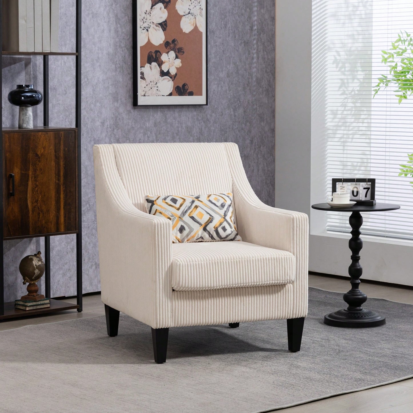 Upholstered Modern Accent Chair With Scooped Arms For Bedroom Apartment Studio Office Waiting Room Beige Corduroy Design