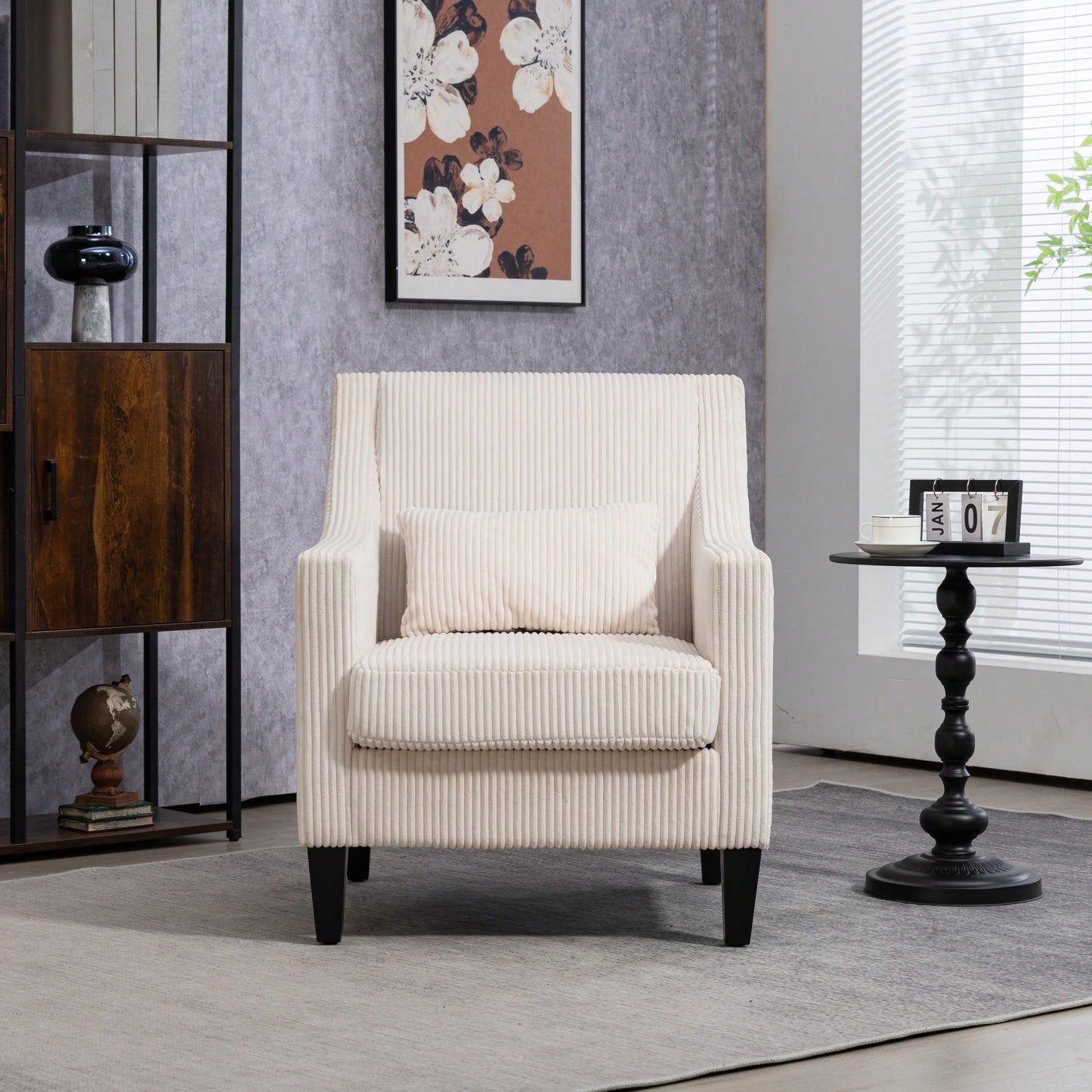 Upholstered Modern Accent Chair With Scooped Arms For Bedroom Apartment Studio Office Waiting Room Beige Corduroy Design