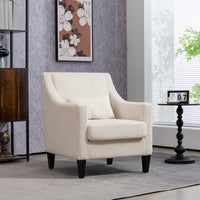 Upholstered Modern Accent Chair With Scooped Arms For Bedroom Apartment Studio Office Waiting Room Beige Corduroy Design