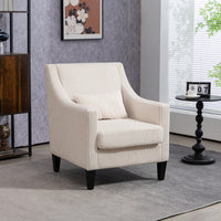 Upholstered Modern Accent Chair With Scooped Arms For Bedroom Apartment Studio Office Waiting Room Beige Corduroy Design