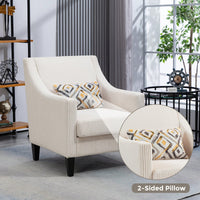 Upholstered Modern Accent Chair With Scooped Arms For Bedroom Apartment Studio Office Waiting Room Beige Corduroy Design