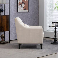 Upholstered Modern Accent Chair With Scooped Arms For Bedroom Apartment Studio Office Waiting Room Beige Corduroy Design