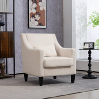 Upholstered Modern Accent Chair With Scooped Arms For Bedroom Apartment Studio Office Waiting Room Beige Corduroy Design