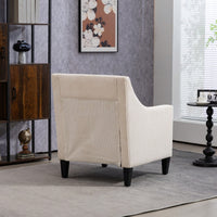 Upholstered Modern Accent Chair With Scooped Arms For Bedroom Apartment Studio Office Waiting Room Beige Corduroy Design