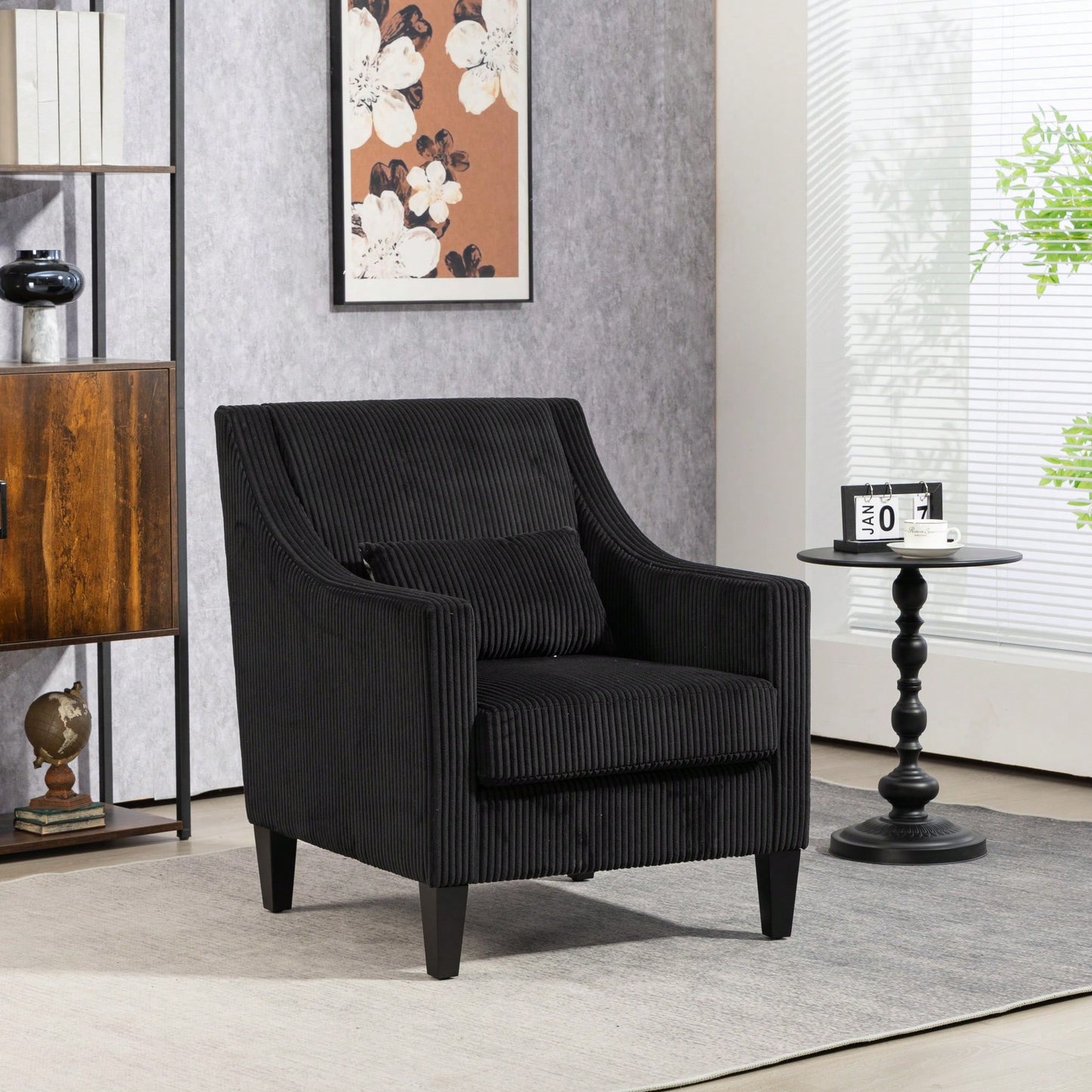 Upholstered Modern Accent Chair With Scooped Arms For Bedroom Apartment Studio Office Waiting Room Beige Corduroy Design