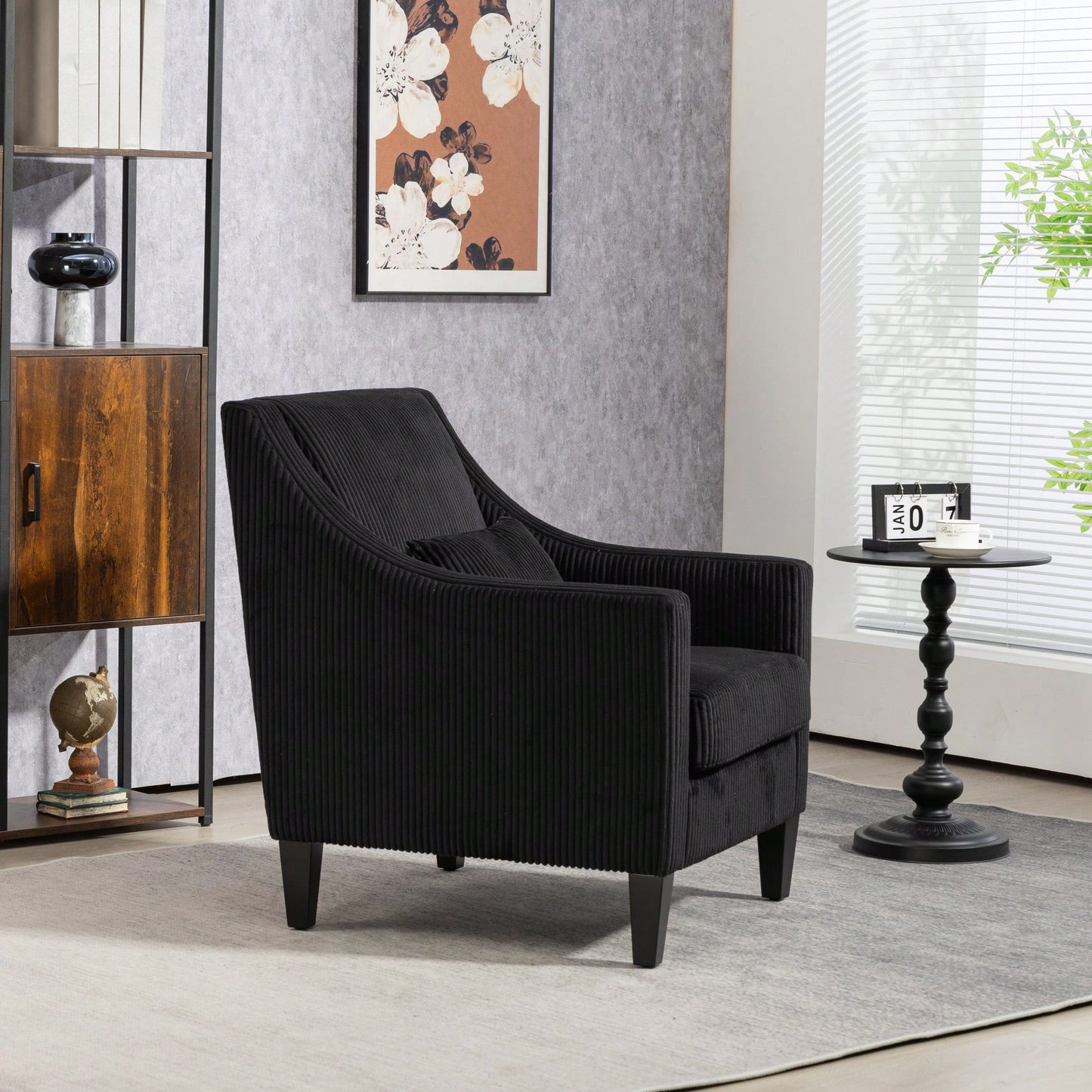 Upholstered Modern Accent Chair With Scooped Arms For Bedroom Apartment Studio Office Waiting Room Beige Corduroy Design