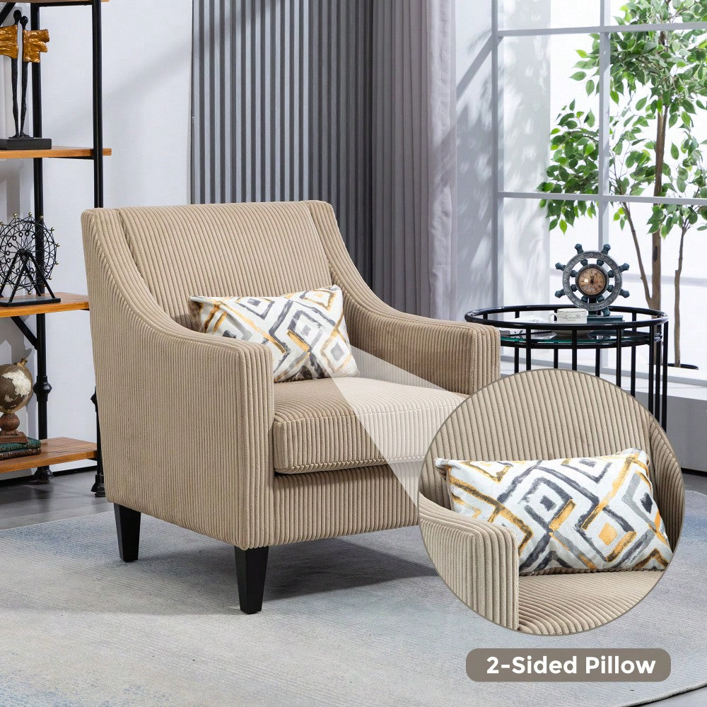 Upholstered Modern Accent Chair With Scooped Arms For Bedroom Apartment Studio Office Waiting Room Beige Corduroy Design