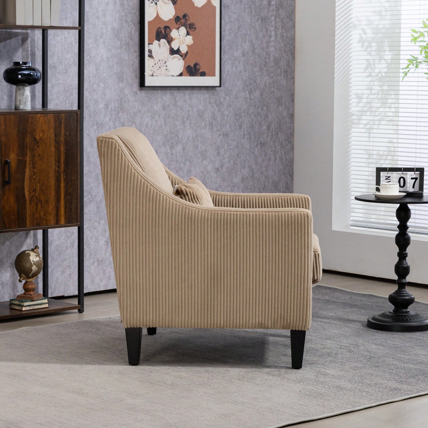 Upholstered Modern Accent Chair With Scooped Arms For Bedroom Apartment Studio Office Waiting Room Beige Corduroy Design