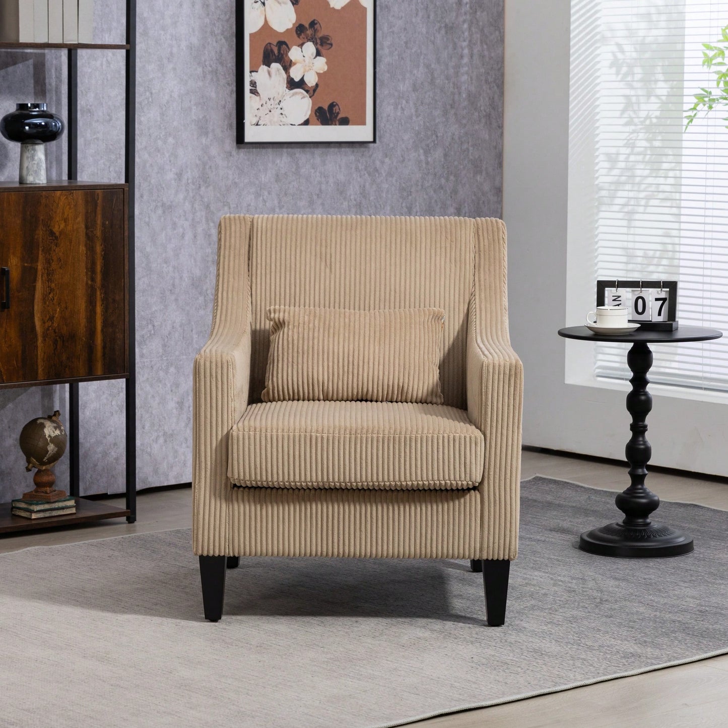 Upholstered Modern Accent Chair With Scooped Arms For Bedroom Apartment Studio Office Waiting Room Beige Corduroy Design