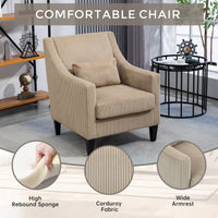 Upholstered Modern Accent Chair With Scooped Arms For Bedroom Apartment Studio Office Waiting Room Beige Corduroy Design