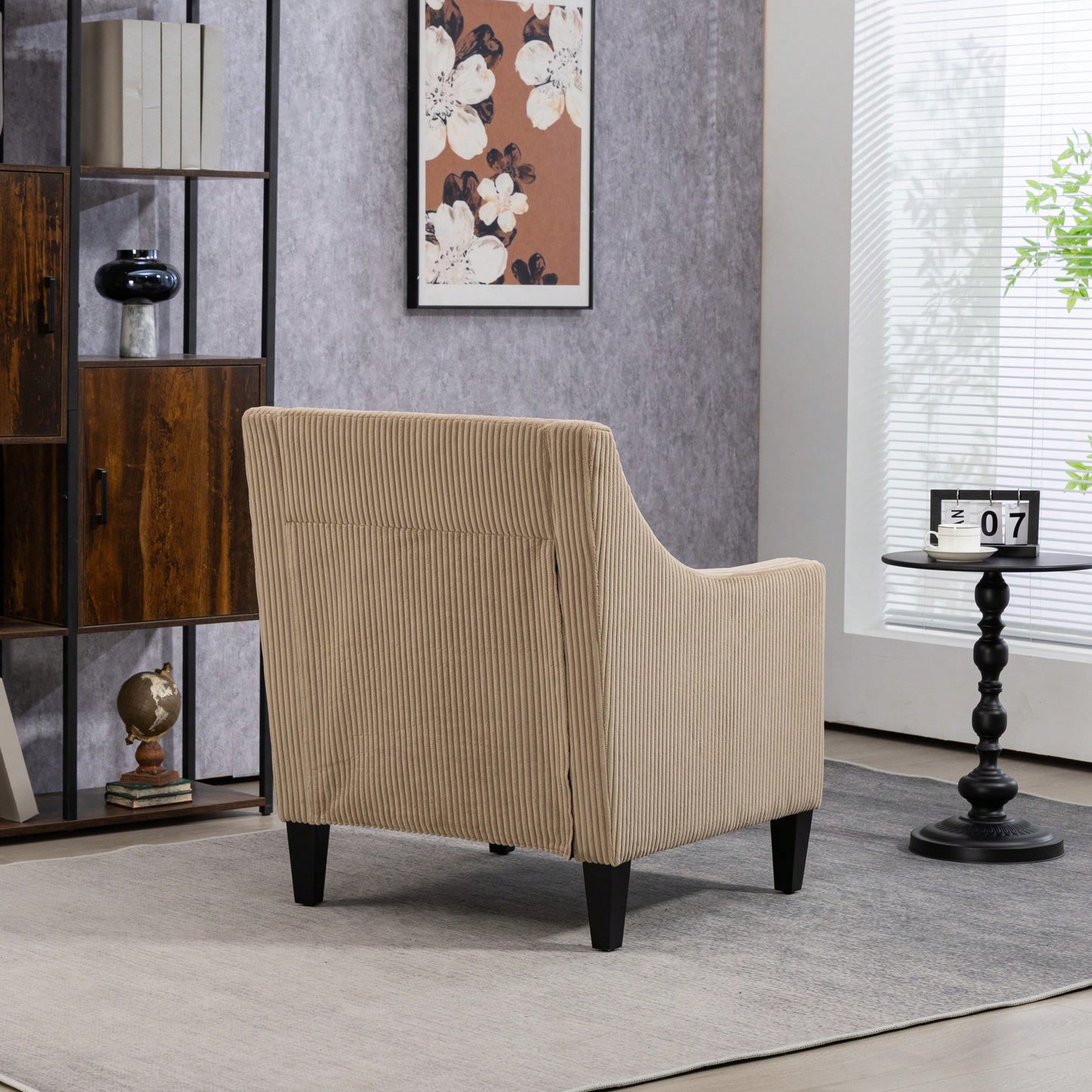 Upholstered Modern Accent Chair With Scooped Arms For Bedroom Apartment Studio Office Waiting Room Beige Corduroy Design