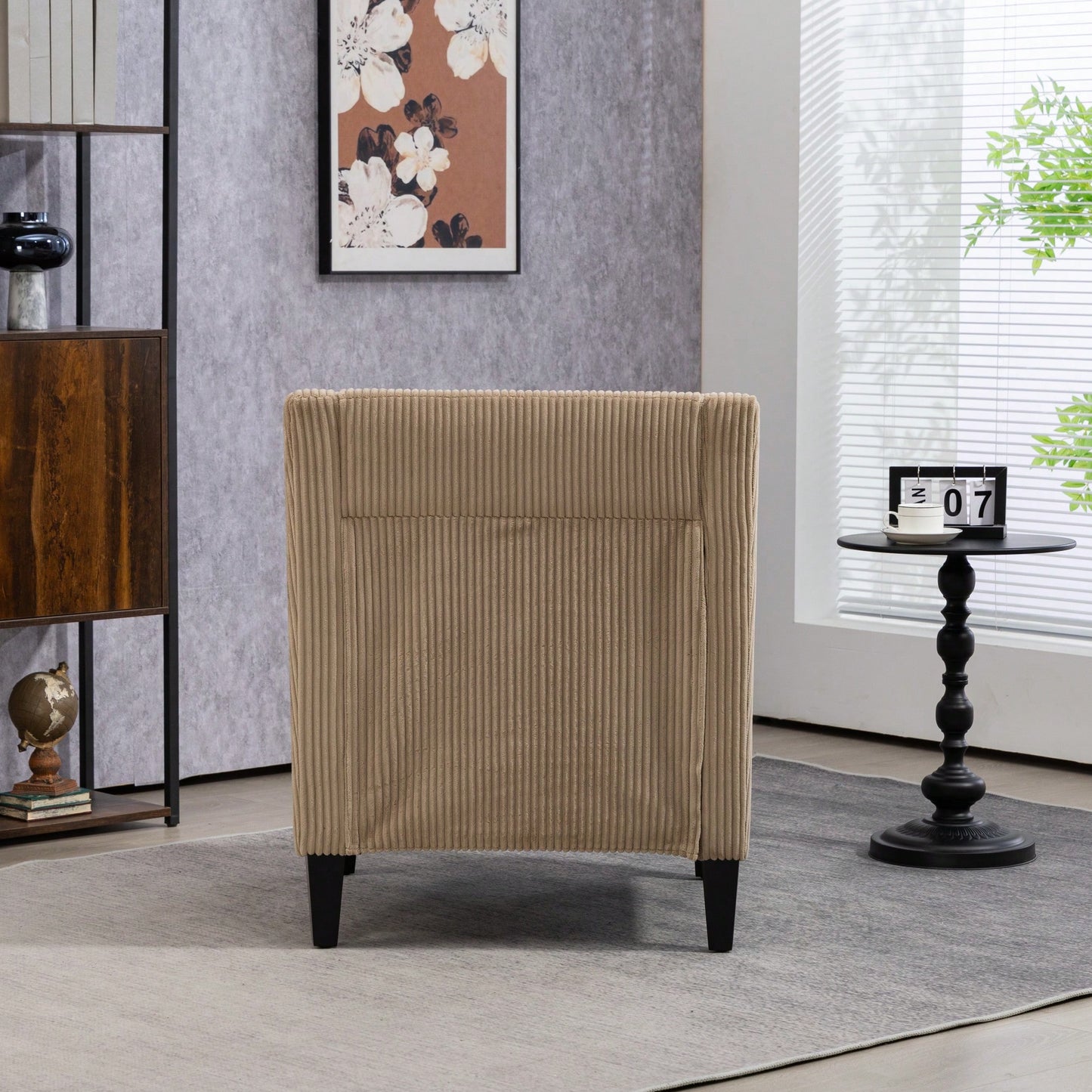 Upholstered Modern Accent Chair With Scooped Arms For Bedroom Apartment Studio Office Waiting Room Beige Corduroy Design