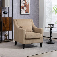 Upholstered Modern Accent Chair With Scooped Arms For Bedroom Apartment Studio Office Waiting Room Beige Corduroy Design