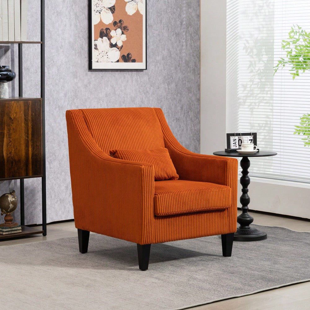 Upholstered Modern Accent Chair With Scooped Arms For Bedroom Apartment Studio Office Waiting Room Beige Corduroy Design