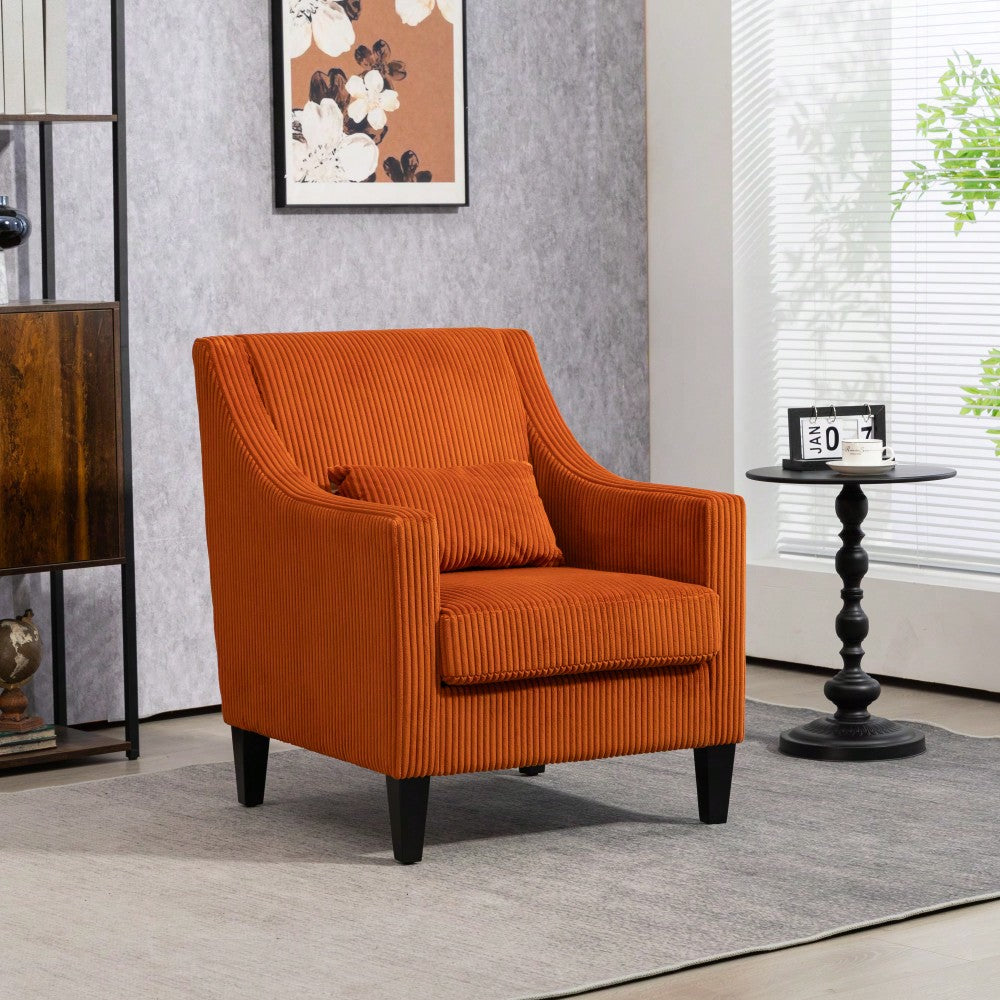 Upholstered Modern Accent Chair With Scooped Arms For Bedroom Apartment Studio Office Waiting Room Beige Corduroy Design