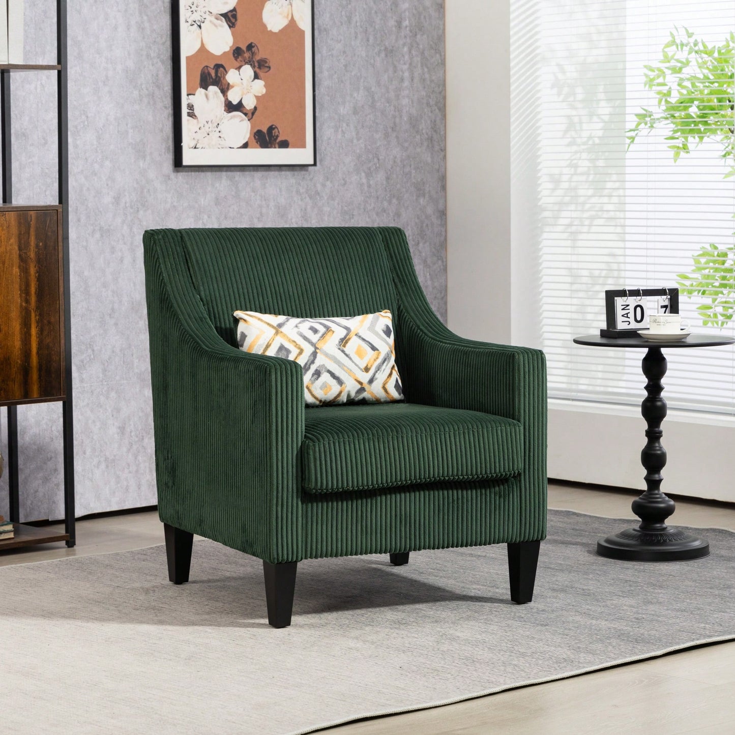 Upholstered Modern Accent Chair With Scooped Arms For Bedroom Apartment Studio Office Waiting Room Beige Corduroy Design