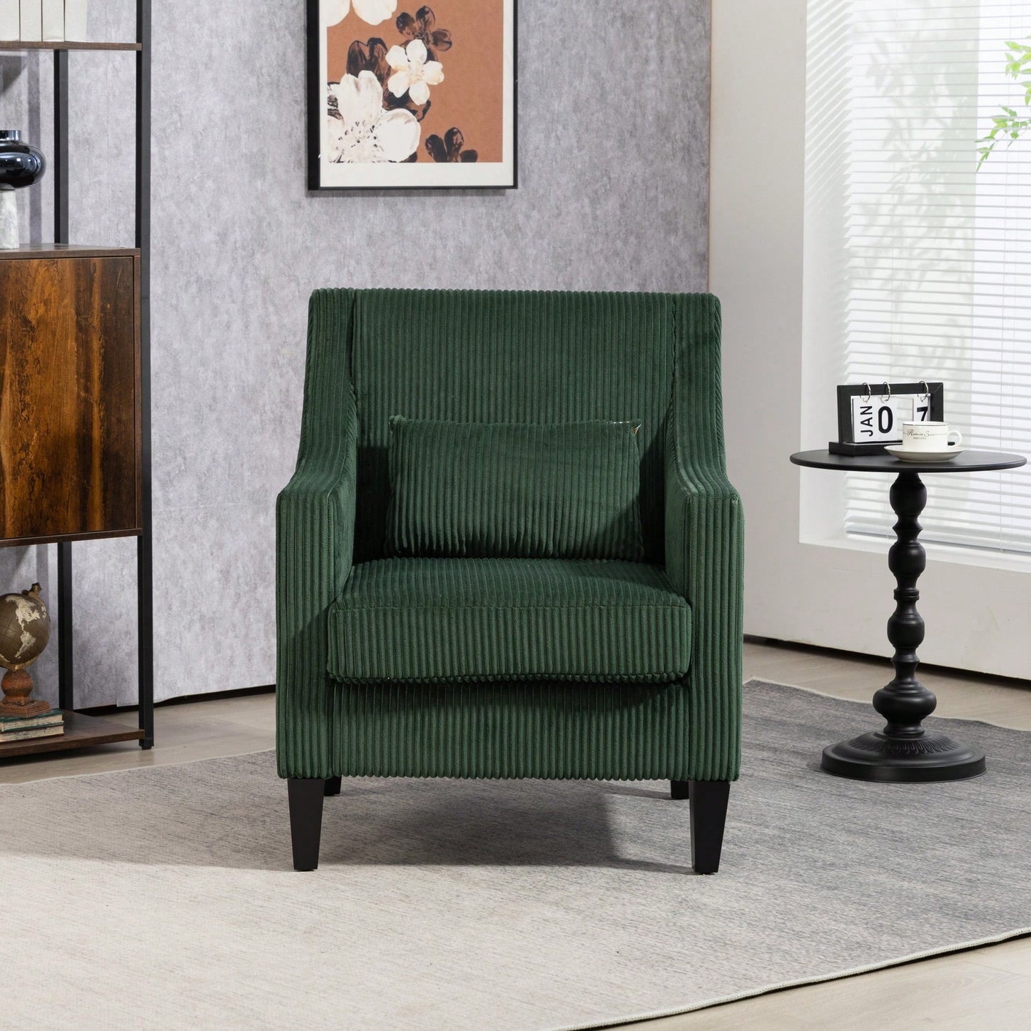 Upholstered Modern Accent Chair With Scooped Arms For Bedroom Apartment Studio Office Waiting Room Beige Corduroy Design