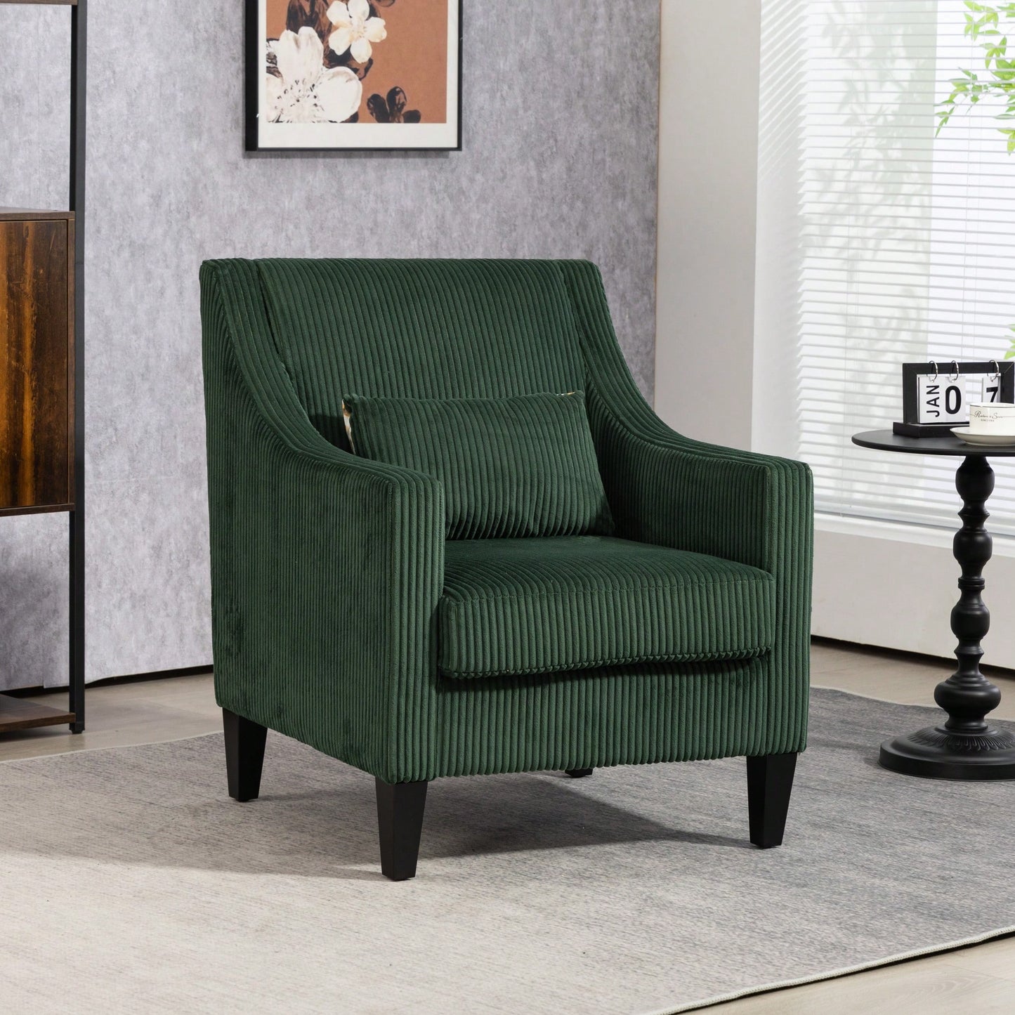 Upholstered Modern Accent Chair With Scooped Arms For Bedroom Apartment Studio Office Waiting Room Beige Corduroy Design