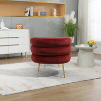 Upholstered Velvet Barrel Accent Chair With Ottoman Footrest Set For Bedroom And Office Lounge Seating Beige