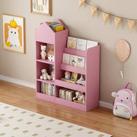 Wooden Kids Bookshelf And Toy Storage Organizer With 6 Compartments And Baskets For Books And Toys