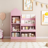 Wooden Kids Bookshelf And Toy Storage Organizer With 6 Compartments And Baskets For Books And Toys