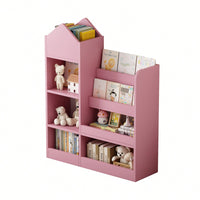 Wooden Kids Bookshelf And Toy Storage Organizer With 6 Compartments And Baskets For Books And Toys