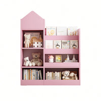 Wooden Kids Bookshelf And Toy Storage Organizer With 6 Compartments And Baskets For Books And Toys
