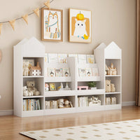 Wooden Kids Bookshelf And Toy Storage Organizer With 6 Compartments And Baskets For Books And Toys