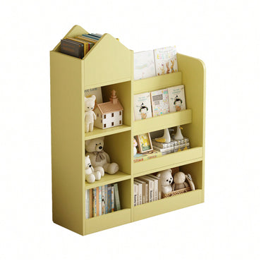 Wooden Kids Bookshelf And Toy Storage Organizer With 6 Compartments And Baskets For Books And Toys