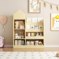 Wooden Kids Bookshelf And Toy Storage Organizer With 6 Compartments And Baskets For Books And Toys