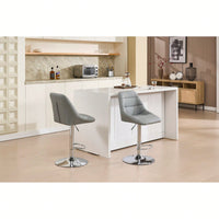 Set Of 2 Adjustable Height Swivel Bar Stools With Chrome Footrest And Base Velvet Upholstery In Grey Easy To Clean
