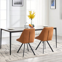 Set Of 2 Grey Thick Fabric Dining Chairs With Sturdy Metal Legs