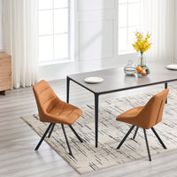 Set Of 2 Grey Thick Fabric Dining Chairs With Sturdy Metal Legs
