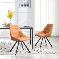 Set Of 2 Grey Thick Fabric Dining Chairs With Sturdy Metal Legs