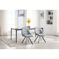 Set Of 2 Grey Thick Fabric Dining Chairs With Sturdy Metal Legs