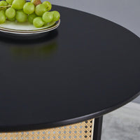 Solid Wood Round Dining Table With Rattan Accents For 2-4 People 31.5 Inch Diameter Black