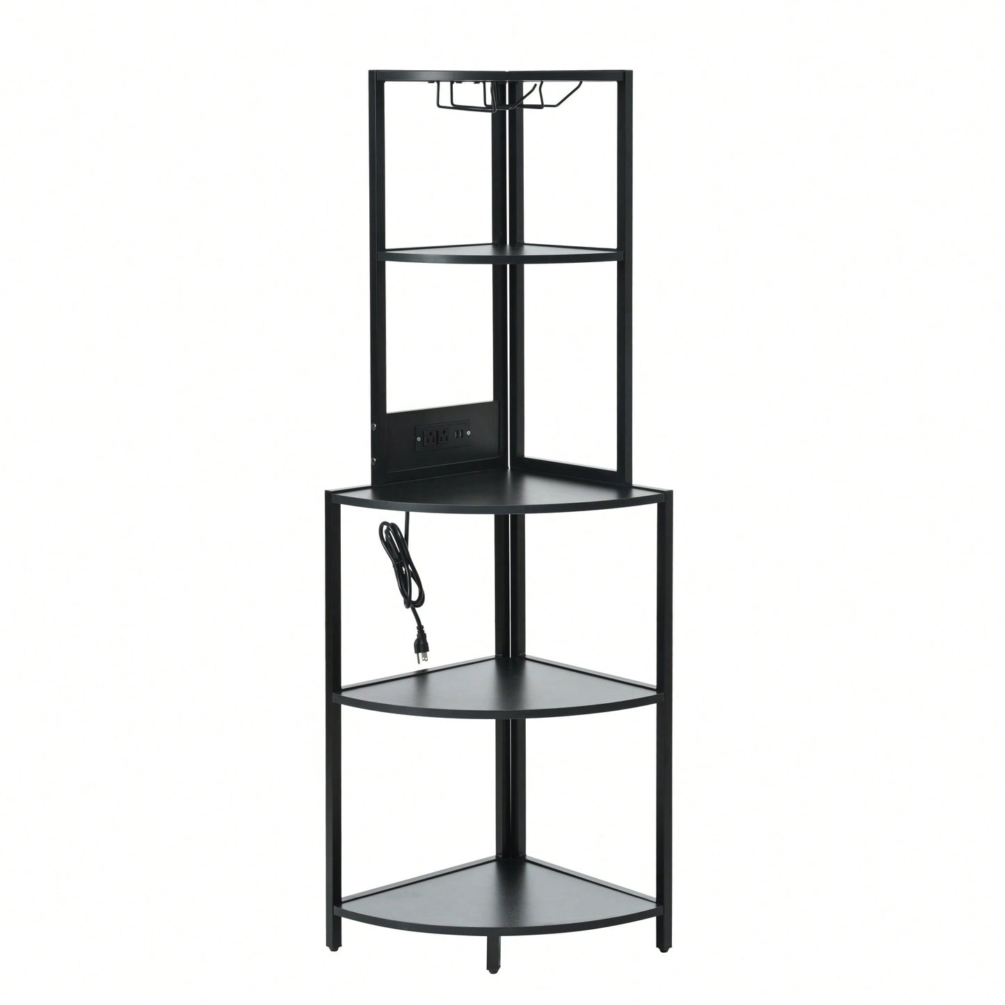 5 Tier Corner Shelf With LED Lighting And USB Charging, Tall Narrow Bookshelf With Glass Holder For Space-Saving Storage