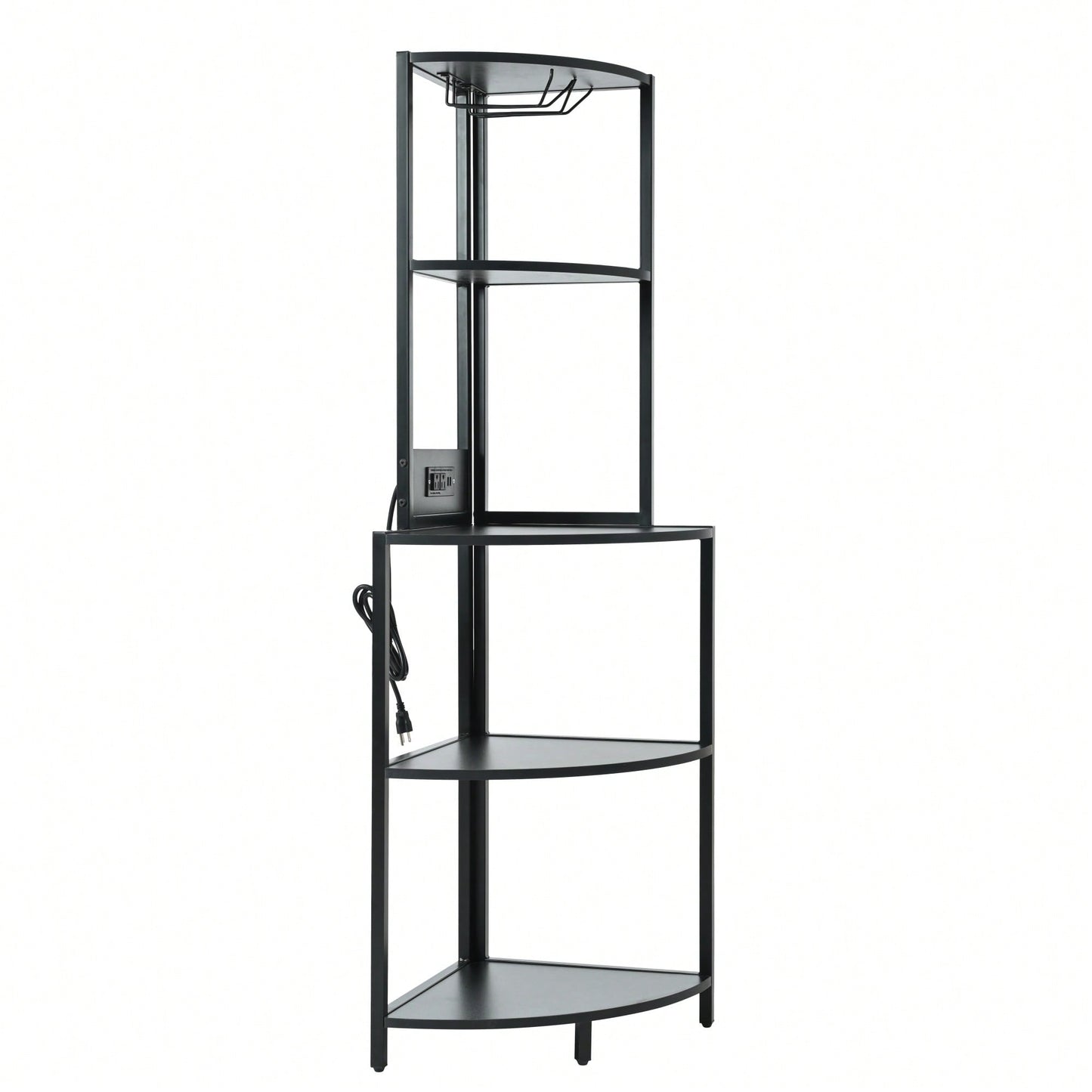 5 Tier Corner Shelf With LED Lighting And USB Charging, Tall Narrow Bookshelf With Glass Holder For Space-Saving Storage