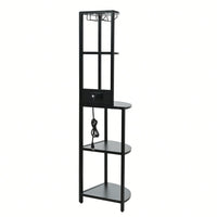 5 Tier Corner Shelf With LED Lighting And USB Charging, Tall Narrow Bookshelf With Glass Holder For Space-Saving Storage