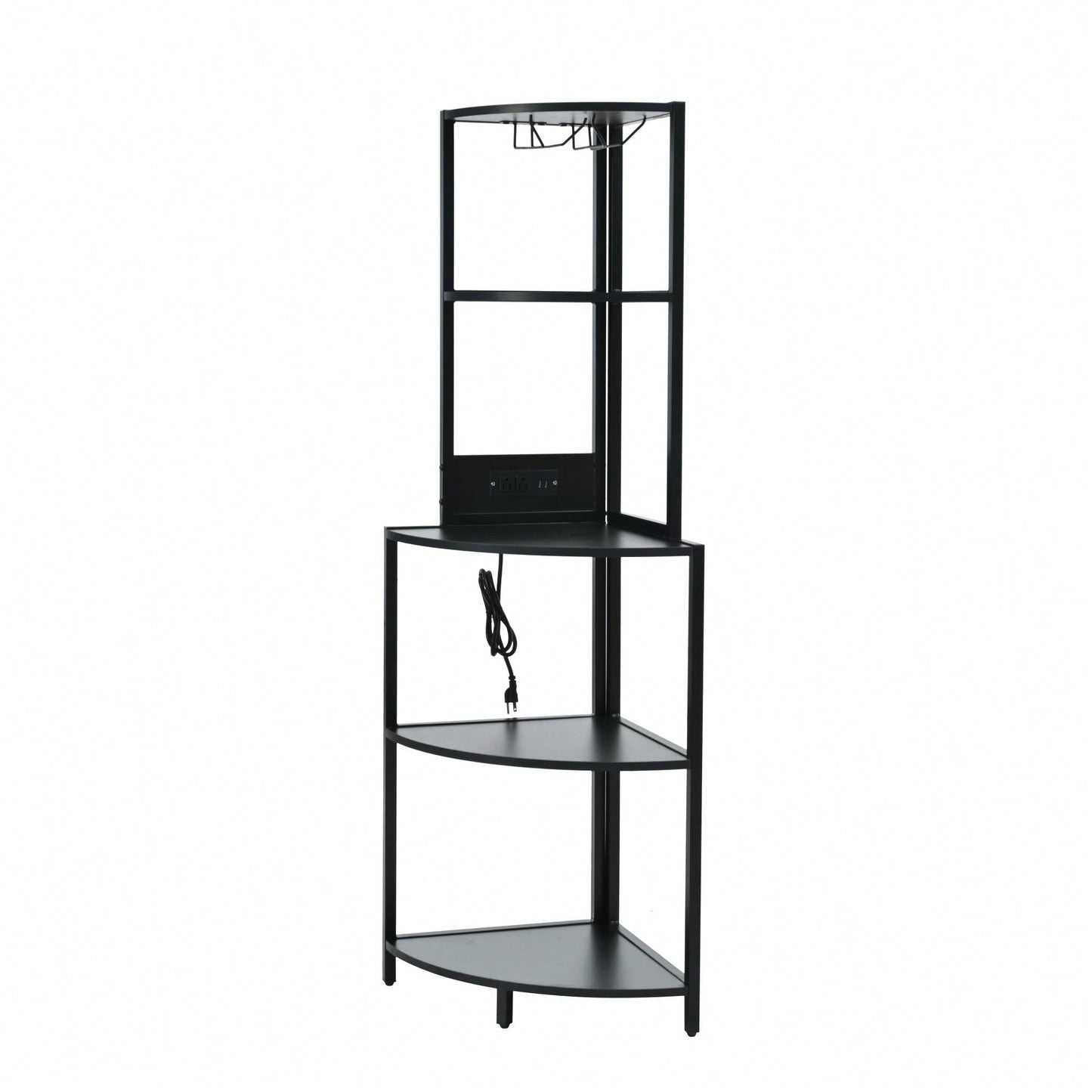 5 Tier Corner Shelf With LED Lighting And USB Charging, Tall Narrow Bookshelf With Glass Holder For Space-Saving Storage