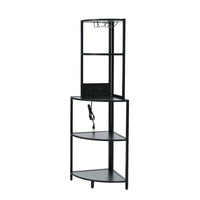 5 Tier Corner Shelf With LED Lighting And USB Charging, Tall Narrow Bookshelf With Glass Holder For Space-Saving Storage