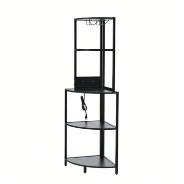 5 Tier Corner Shelf With LED Lighting And USB Charging, Tall Narrow Bookshelf With Glass Holder For Space-Saving Storage