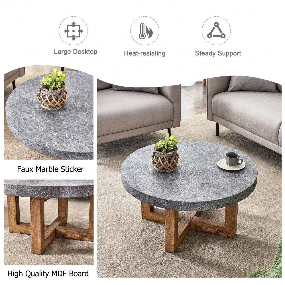 Modern Retro Circular Coffee Table 31.4 Inch Diameter MDF For Living Room Decor