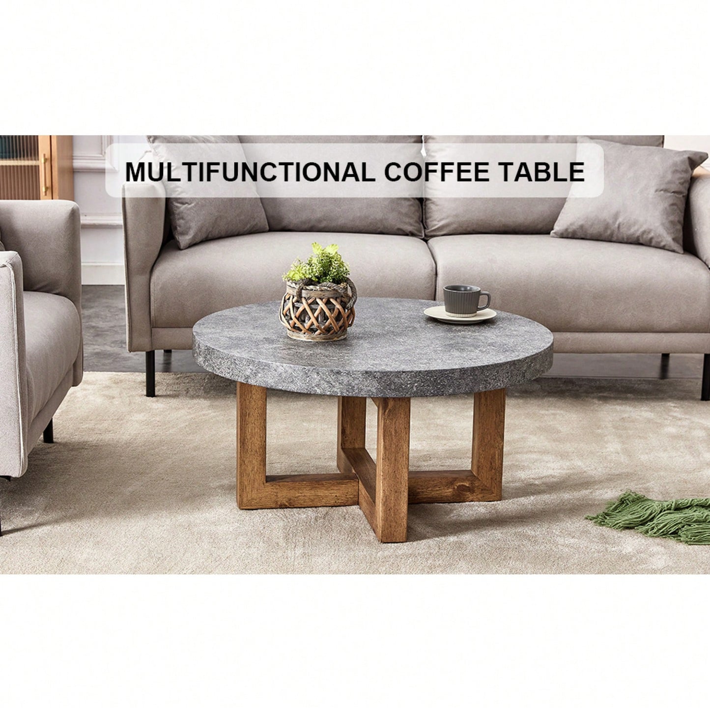Modern Retro Circular Coffee Table 31.4 Inch Diameter MDF For Living Room Decor
